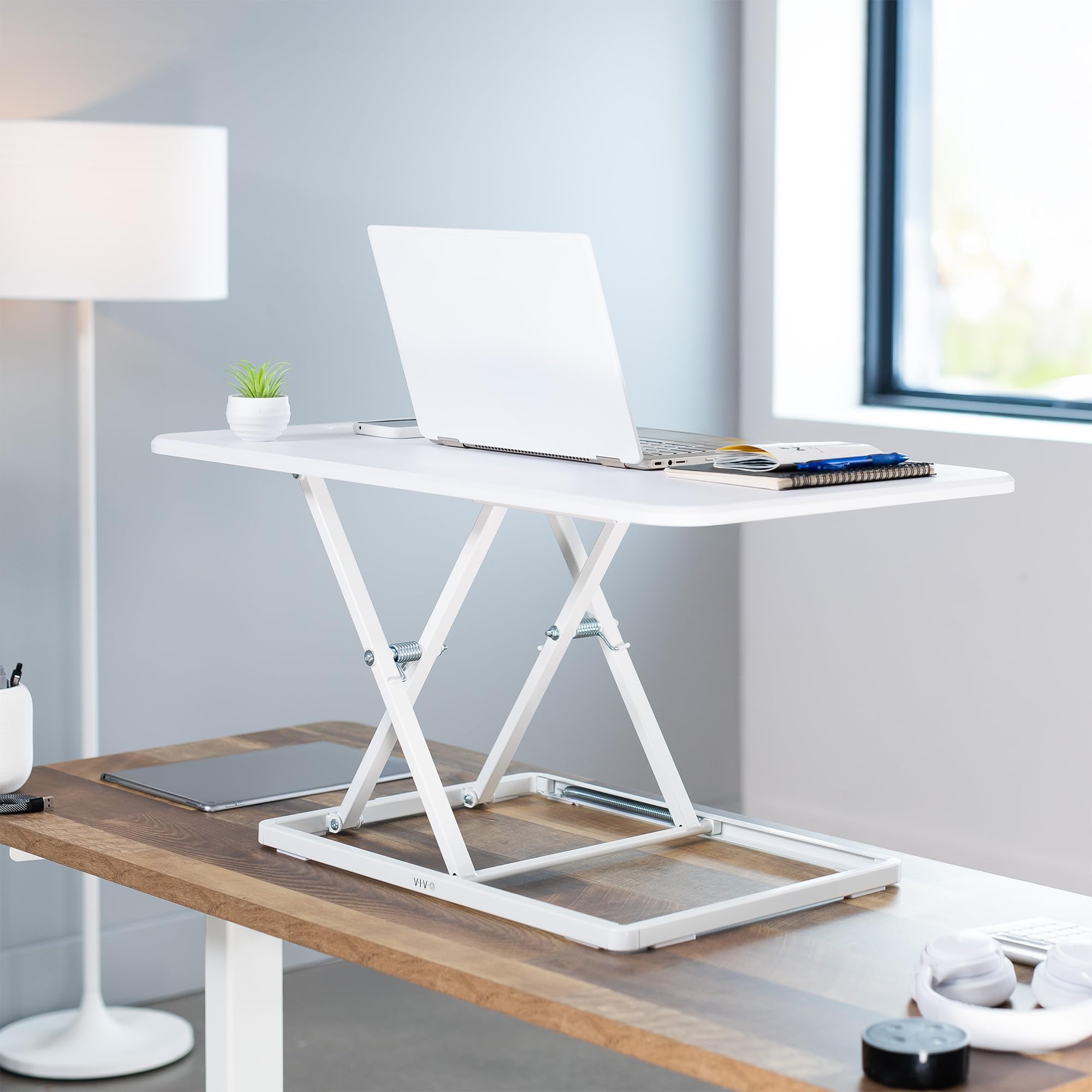 VIVO Ultra-Slim 32 Inch Single Top Height Adjustable Standing Desk Riser Compact Sit Stand Desktop Converter for Monitor — view 9