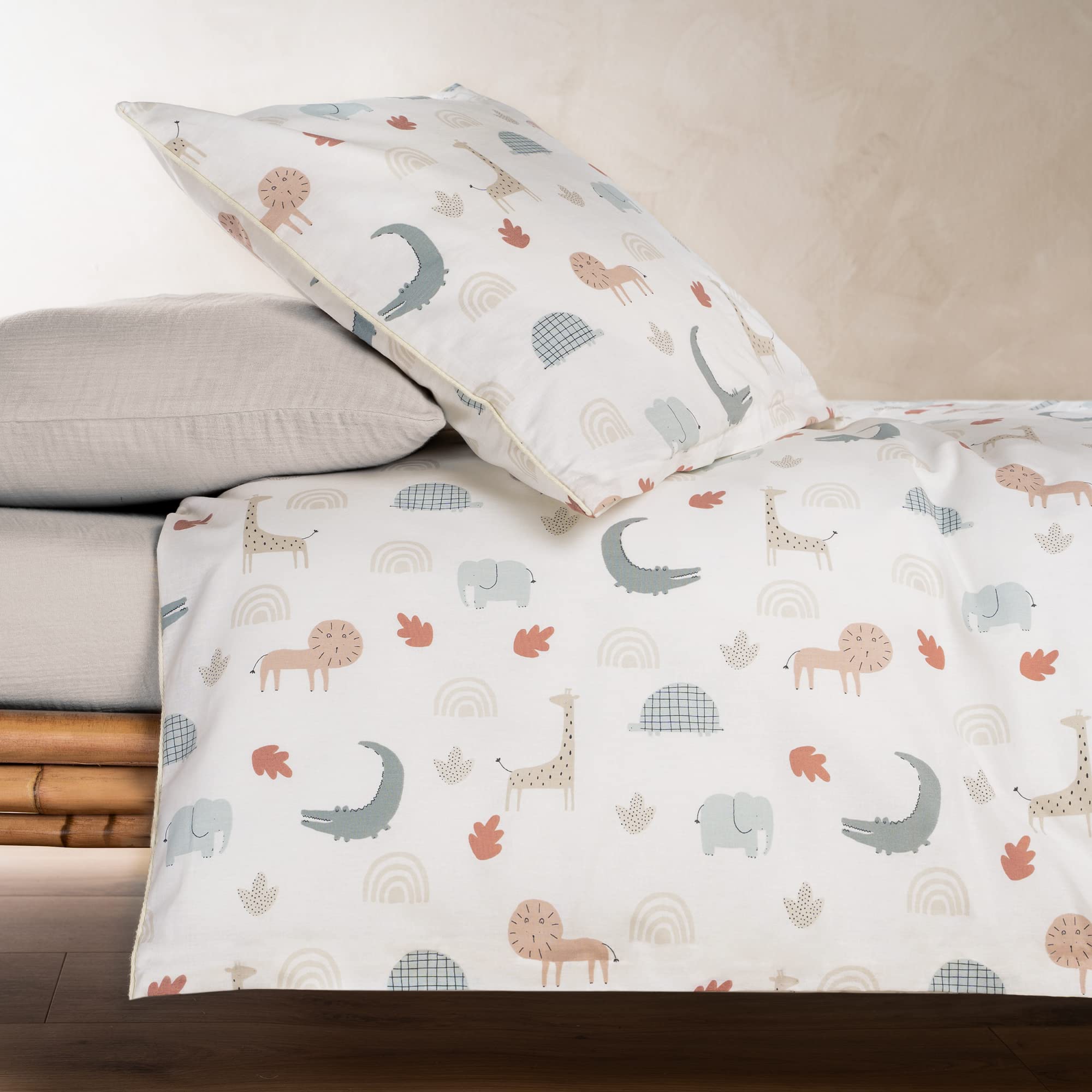 Julius Zöllner Ropa de Cama Infantil de 100% algodón orgánico 100 x 135 + 40 x 60 cm, Juego de 2 Piezas de Funda nórdica y Funda de Almohada con Cremallera, Standard 100 by Oeko-Tex, Wild Friends
