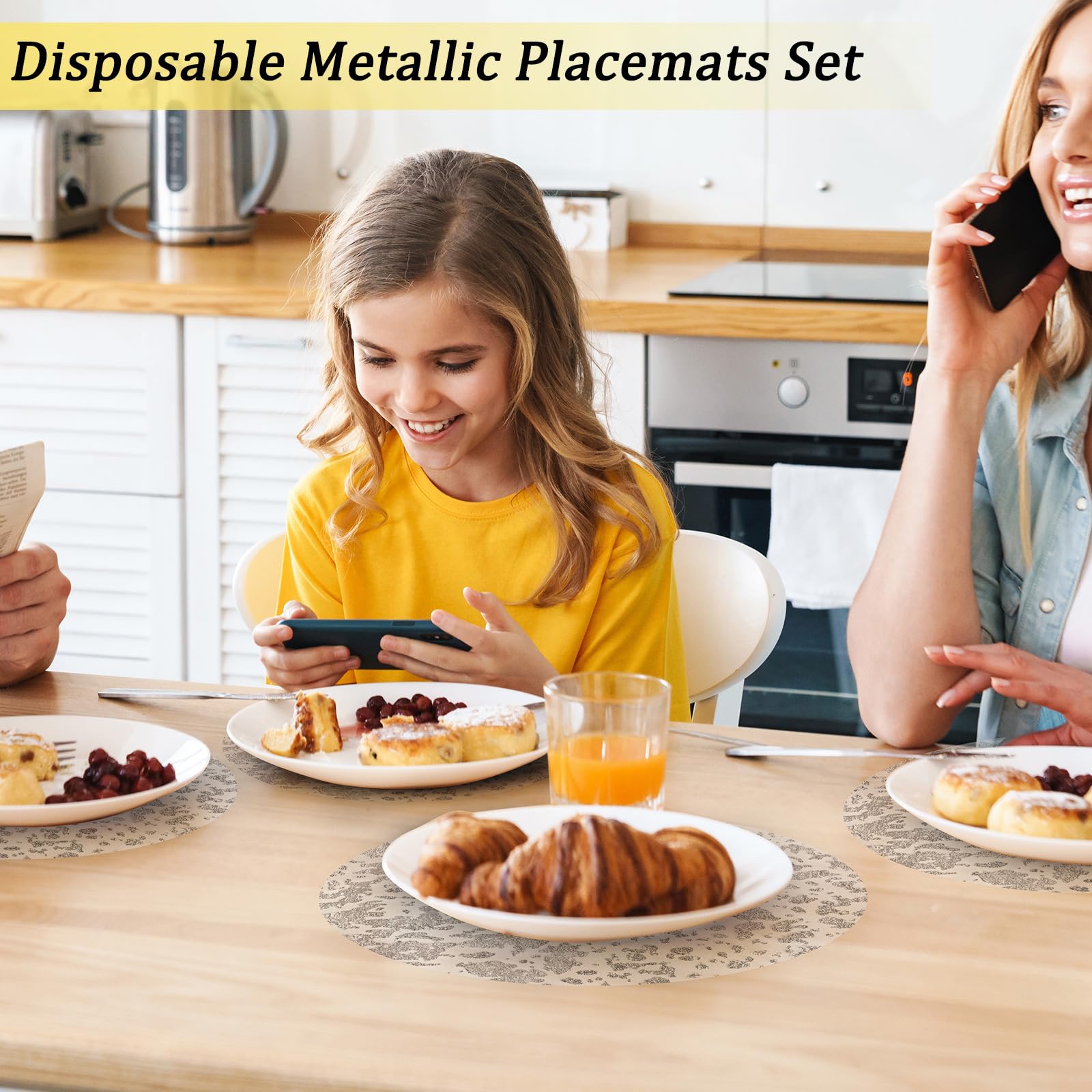 Tischsets Aus Naturpapier – Rund, 33 Cm, Hitzebeständig, Seil-Design, 4 Stück, Grün, Für Party & Alltag – Einweg Oder Abwaschbar