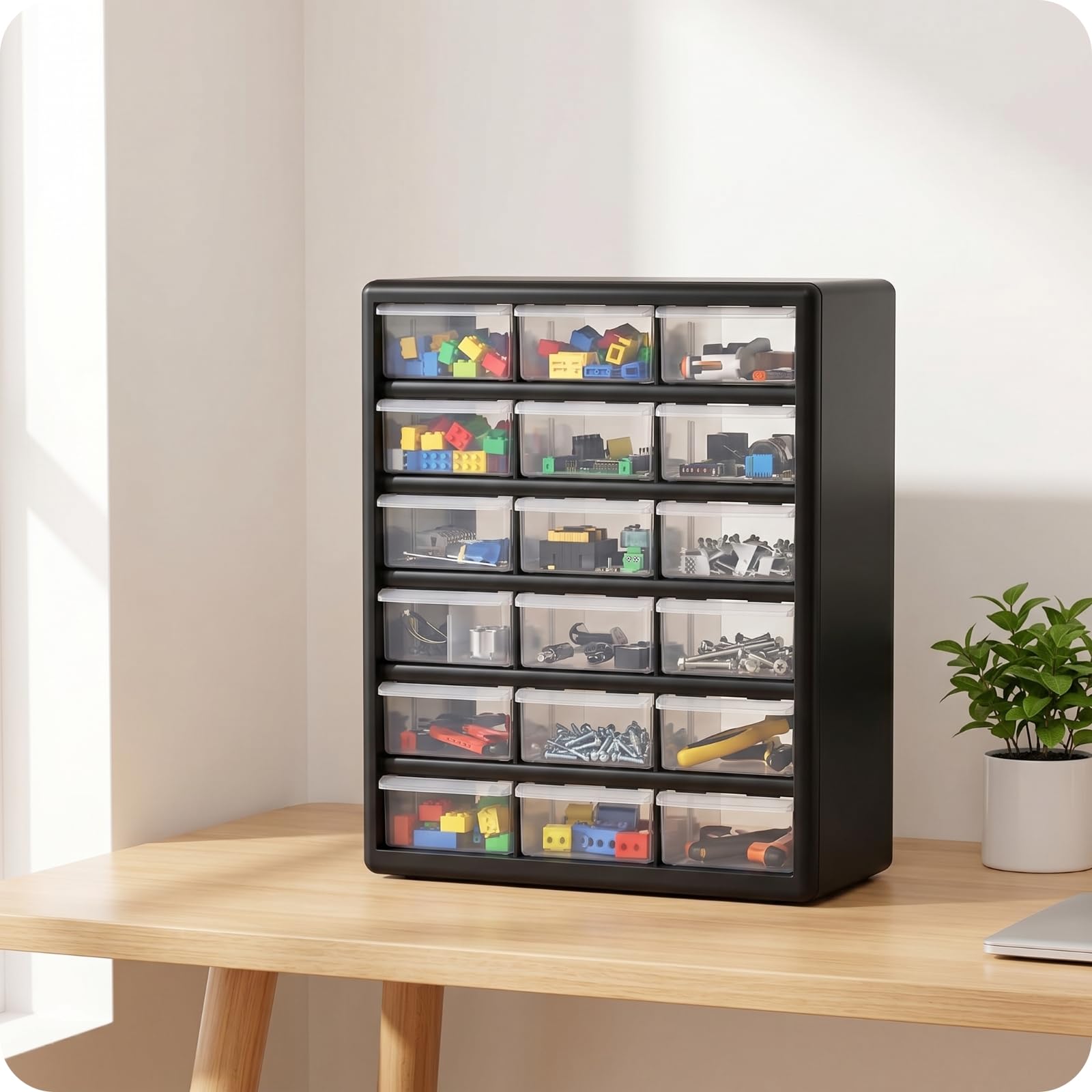 Organizzatore a Cassetti Cassetti Trasparenti Rettangolare Arredo Ufficio Mobili Contenitori Compatta, Nero
