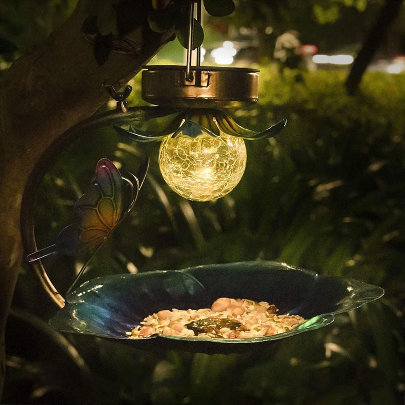 Comederos Comederos solares para pájaros en el exterior, comedero creativo para pájaros salvajes, bola craquelada, colgante de luz, comedero para pájaros, regalo Ideal para los amantes de las aves