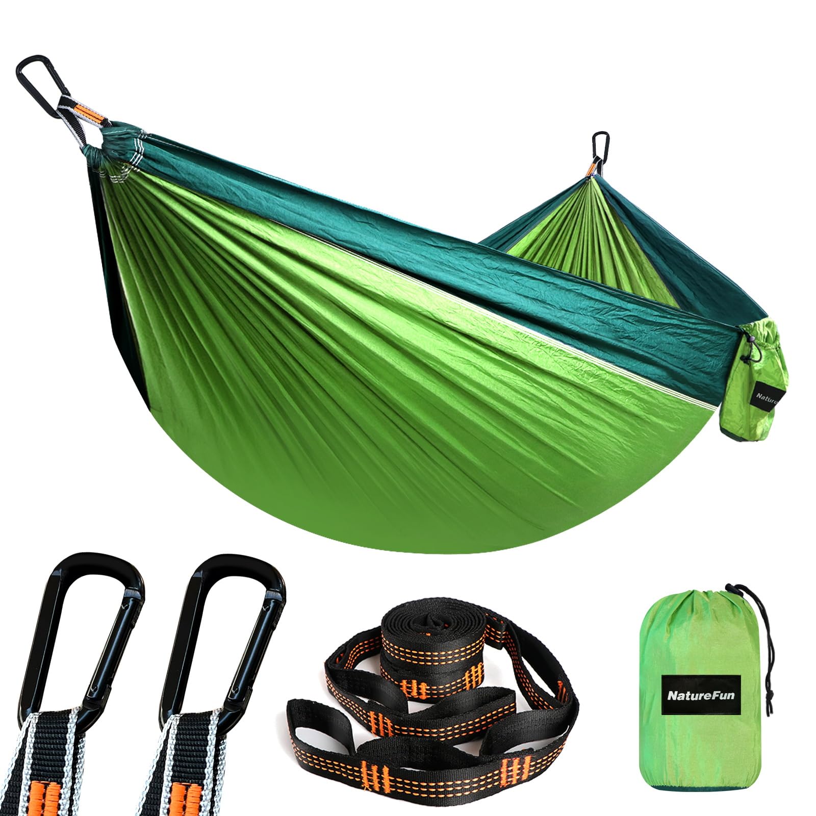 NATUREFUN Ultraleichte Reise Camping Hängematte | 300kg Tragkraft (275 x 140 cm) Atmungsaktiv, Schnelltrocknendes Fallschirm Nylon