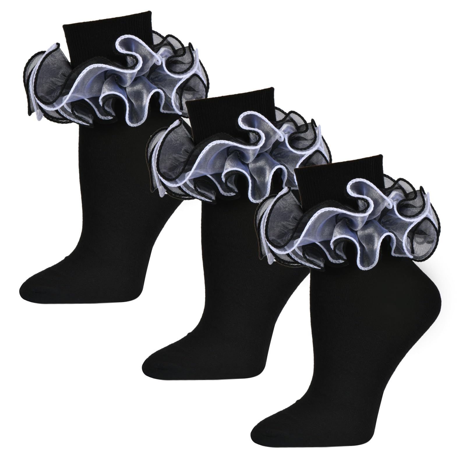 Women Big Ruffle Socks,Cotton Lace Frilly Ankle Socks,Size 6-11