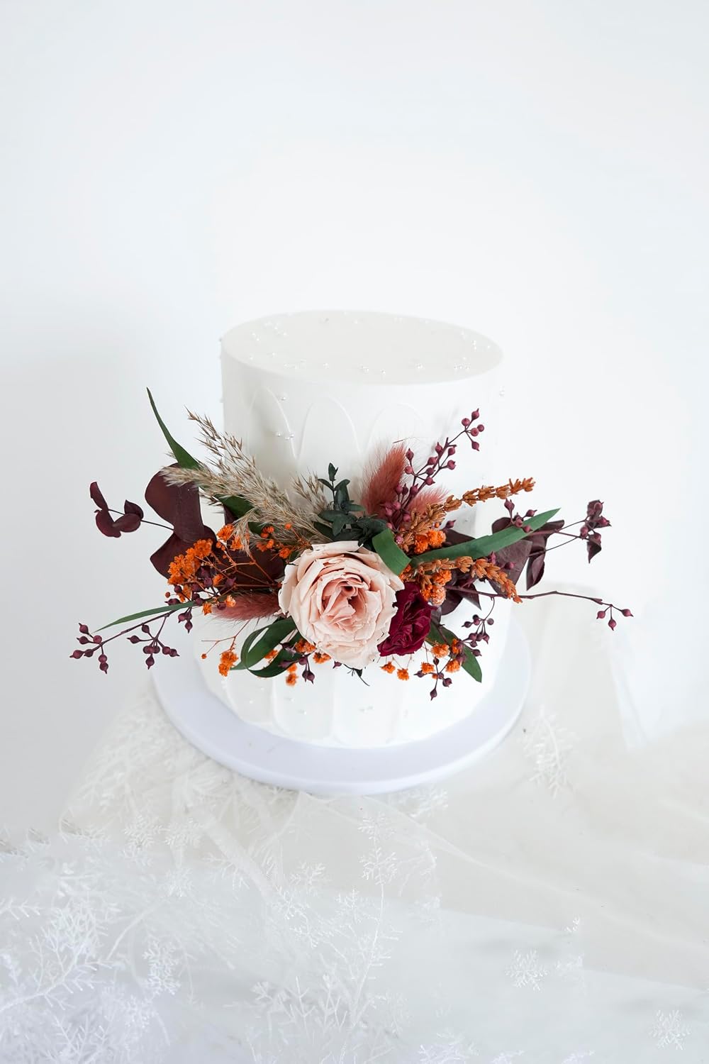 Burgundy/Pink Rose Wedding Cake Decoration Cake Arrangement Topper Dried Flowers Pampas Wedding Floral Cake Topper
