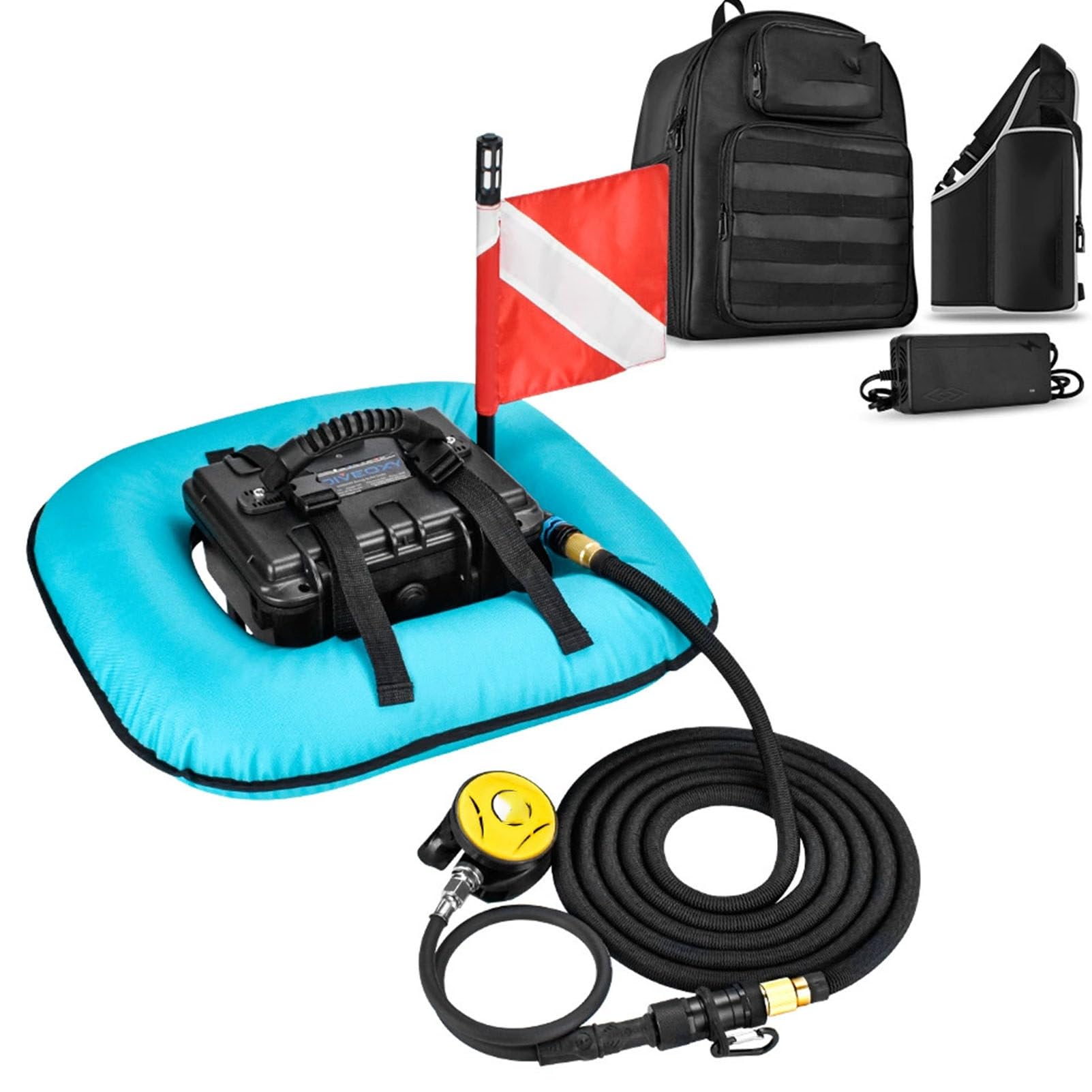 Scuba Diving Tank, Diving Ventilator, Diving Breathing Regulator, 70 Min Hours Diving, Waterproof Air Compressor, for Recreational Diving & Fishing Blue-2Battery