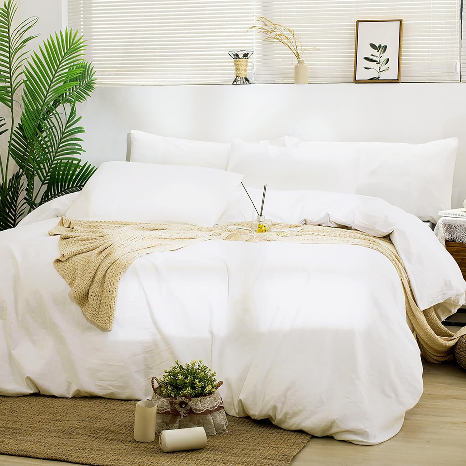 TUMEI 100% Linen King Pillow Cases(35.83"×20.08") - Set of 2 King Size Bed Pillow Cover Washed Solid Color Natural Flax Soft Breathable,White King