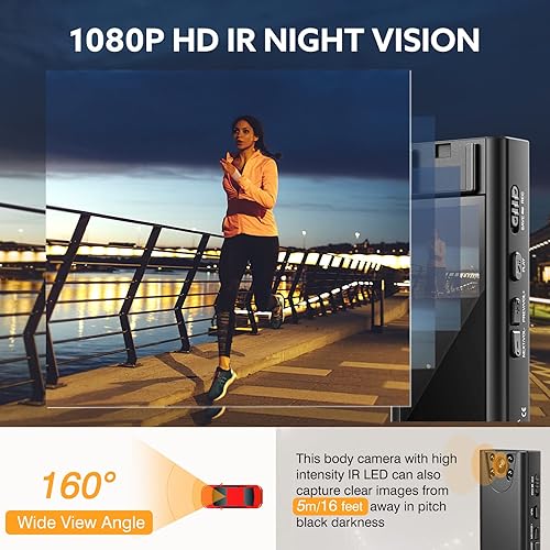 Miniatura 8 de Losfom Z01 - Cámara corporal con audio cámaras 1080P con visión nocturna infrarroja cámara corporal de policía con clip giratorio mejorado soporta
