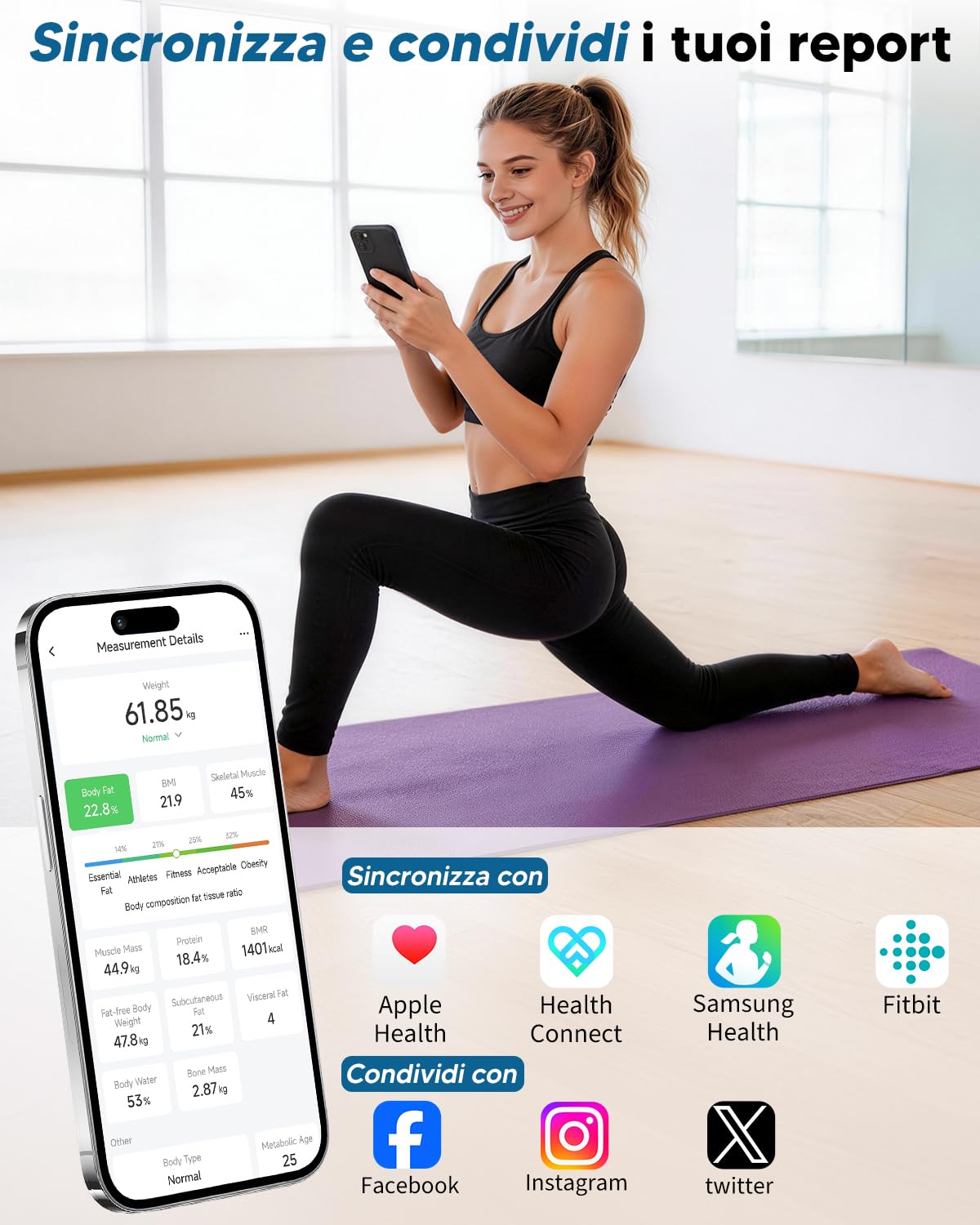 arboleaf Bilancia Pesapersone Intelligente, Bilancia Composizione Corporea con APP, Bilancia Impedenziometrica Tecnologia BIA a 4 Elettrodi con 14 Parametri, Ricaricabile USB-C, Capacità 180kg