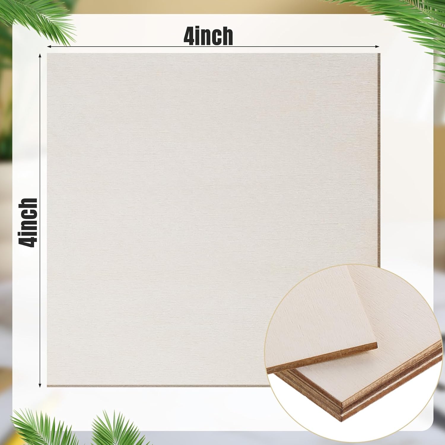 Nuanchu 50 Pieces Unfinished Wood Squares 4" x 4" Blank Wood Pieces Natural Wooden Cutout for Crafts 1/8 Inch Thick Poplar Board Square for DIY Home Decor Painting Dyeing Coasters (Beige)