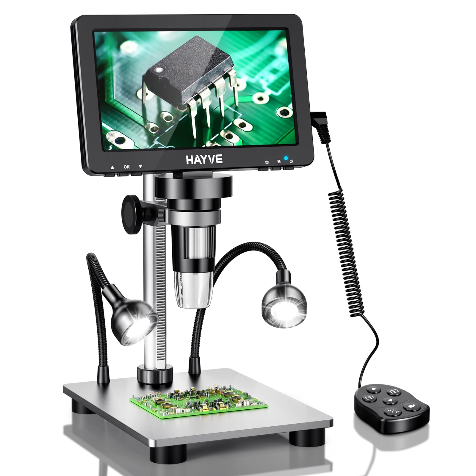 Hayve 7" LCD Digital Microscope, 1200X Magnification for Coin PCB Circuit Repair Soldering, 16MP Camera Sensor Coin Microscope, Wired Remote, 10 LED Light, Compatible with Windows/Mac OS