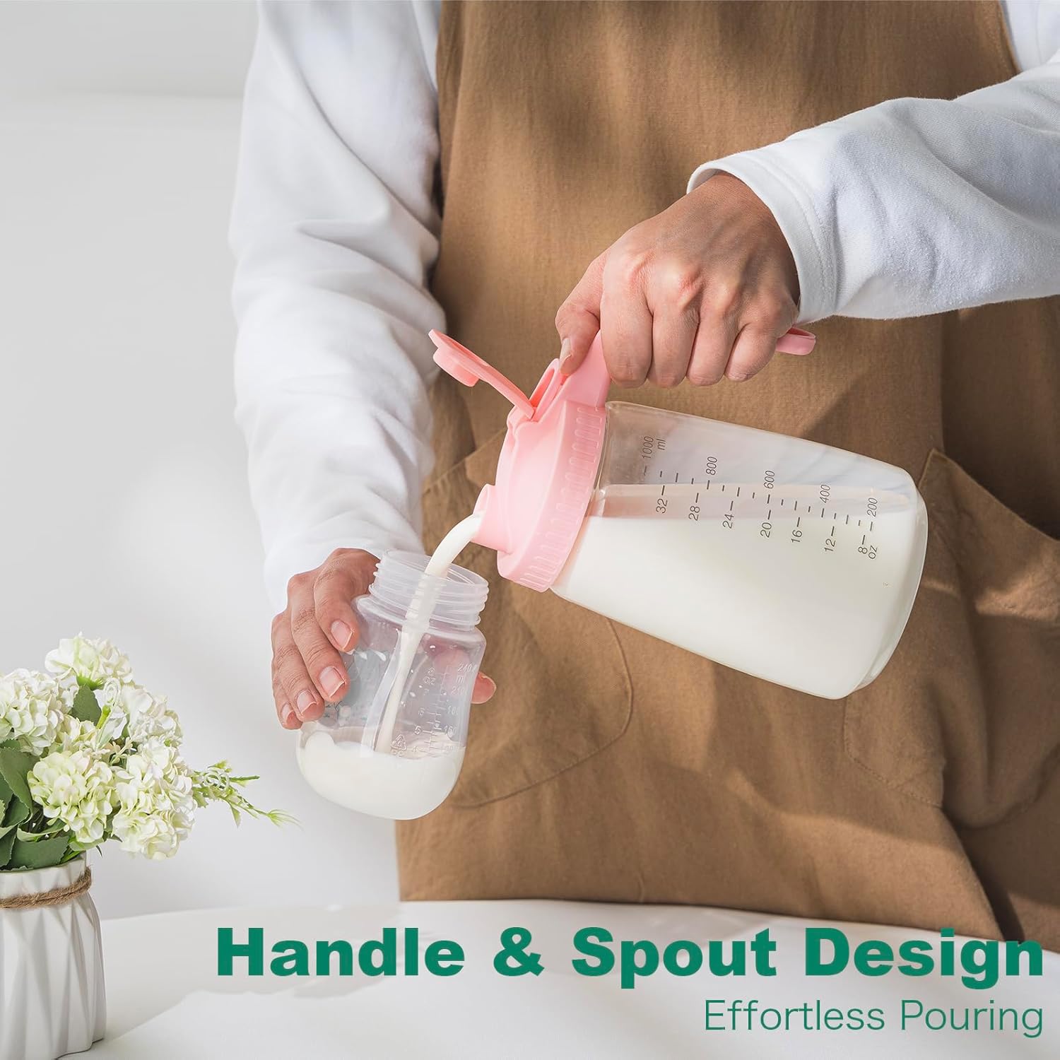 32oz Glass Pitcher with Lid, Heat & Cold Resistant, Leak-Proof Wide-Mouth Milk Fridge Storage Container, High borosilicate glass, Mason jar for Coffee, Iced tea, Milk, Food Storage – Green - Image 6