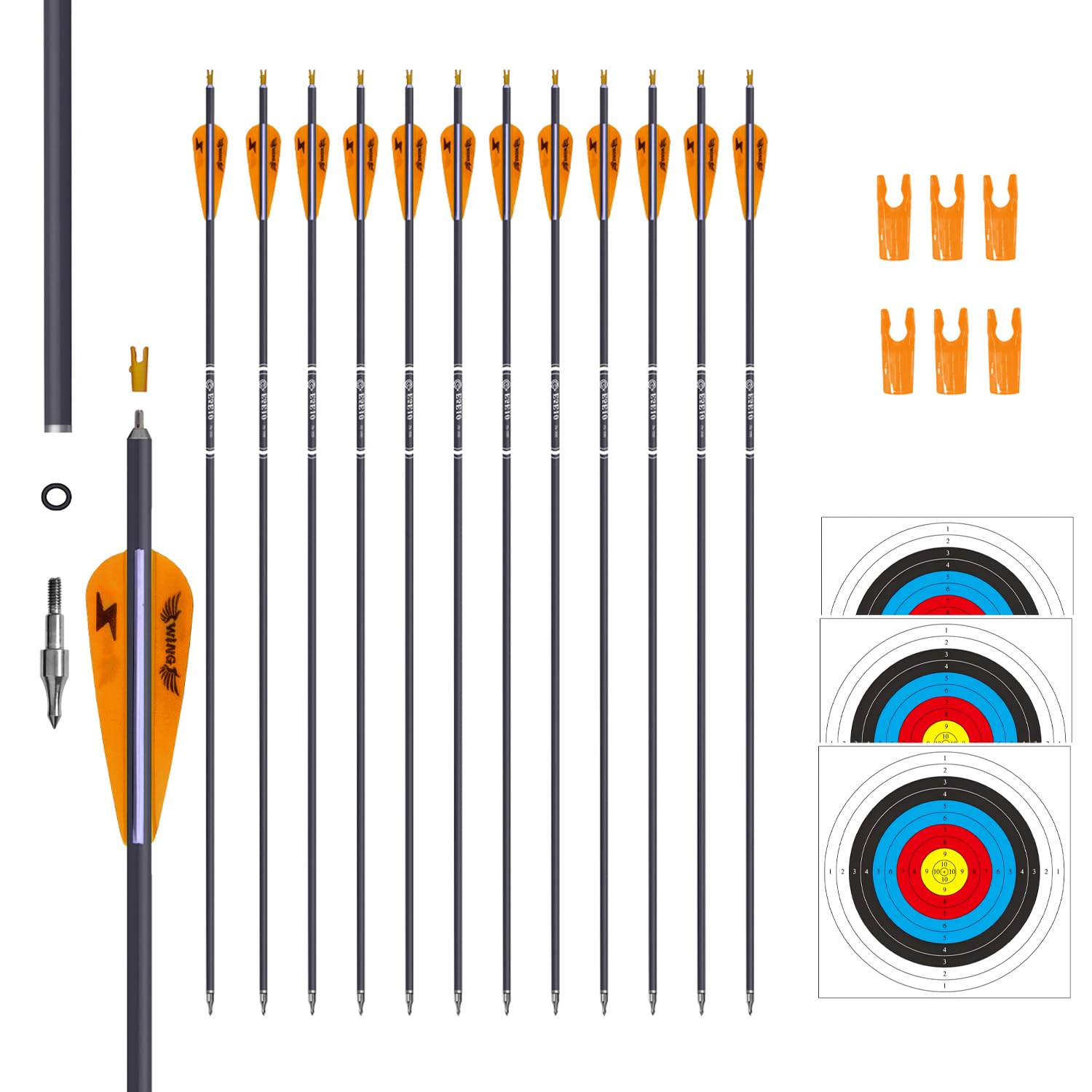 31inch Carbon Arrow Archery Targeting Practice Hunting Arrows for Compound & Recurve Bow with Removable Tips(Pack of 12)