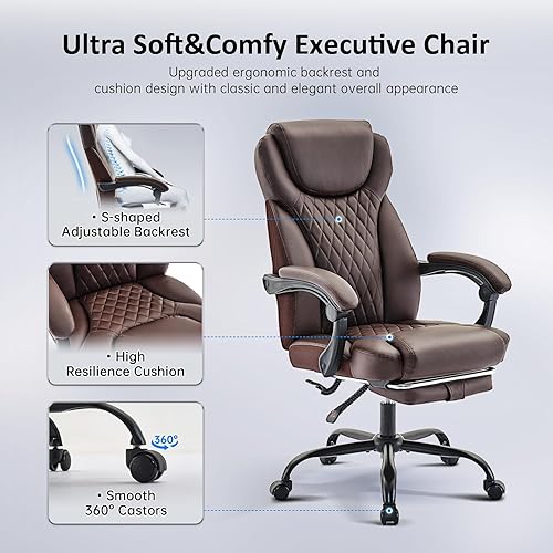 Miniatura 6 de Silla de oficina, silla de oficina grande y alta con reposapiés, sillas de escritorio ergonómicas reclinables, sillas de cuero con respaldo alto con