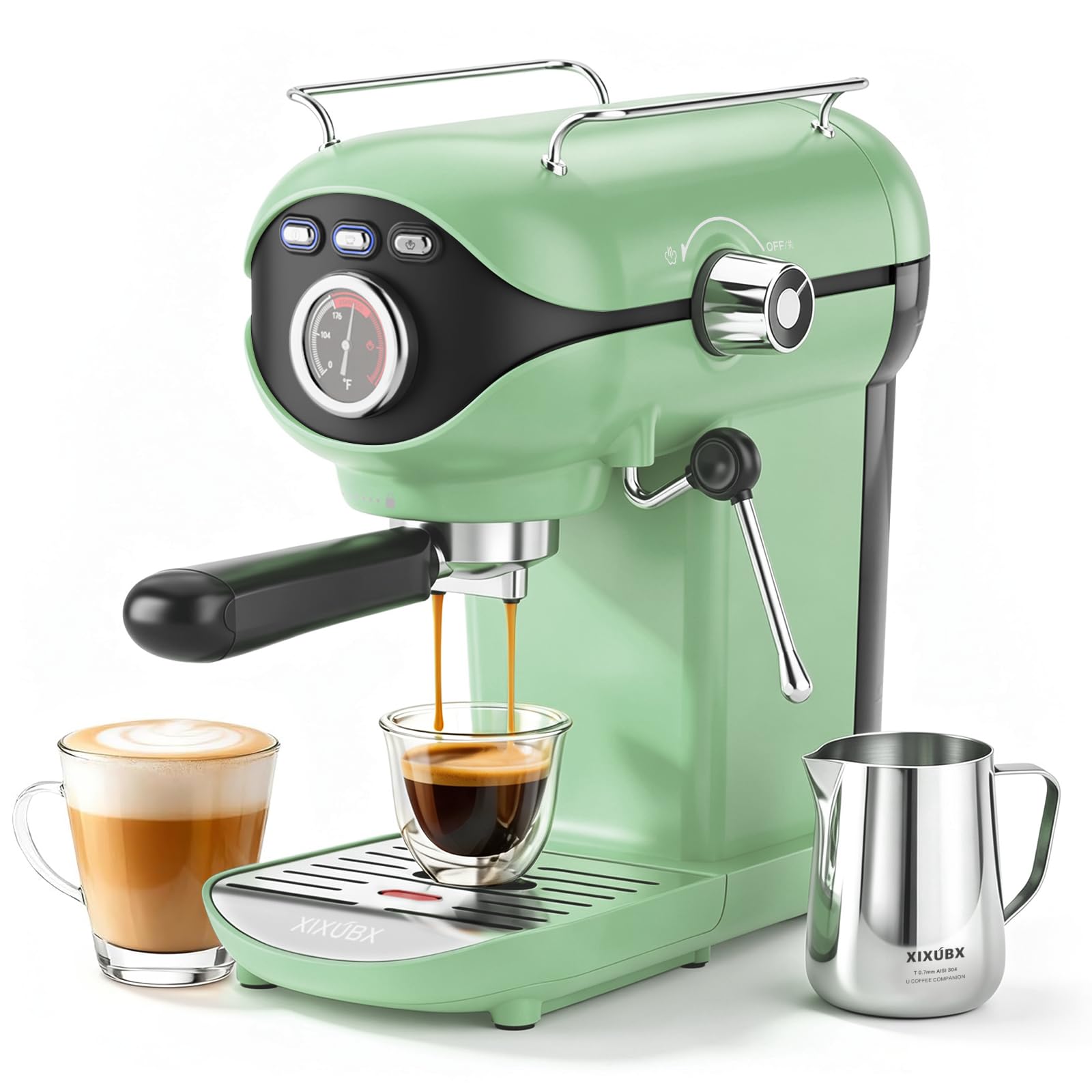 XIXUBX Espresso Machine, Compact Espresso Maker with Milk Frother, Green
