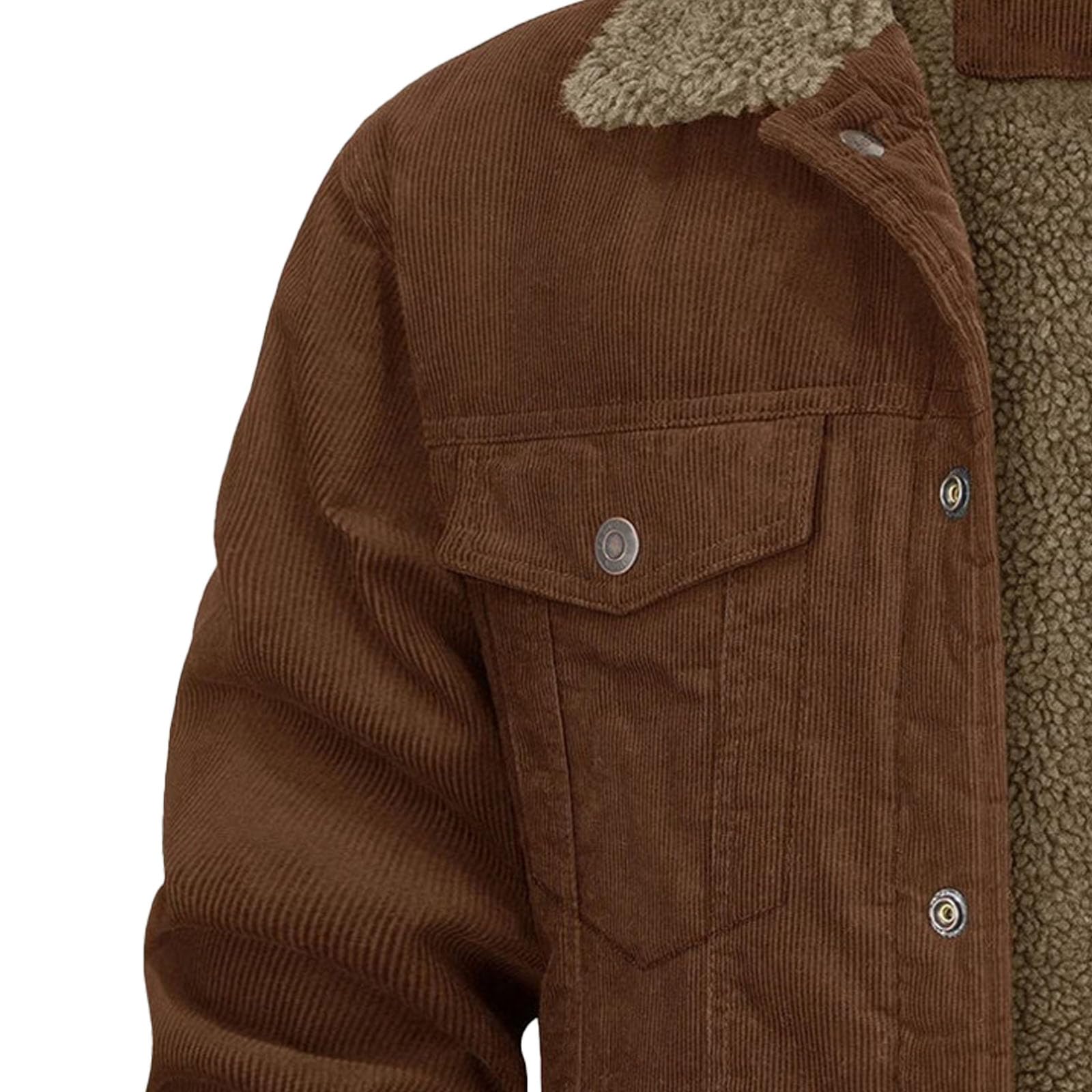 Chaqueta de pana polar con forro de sherpa para hombre, chaqueta trabajo estilo camionero con cuello vuelto, abrigo cálido invierno.