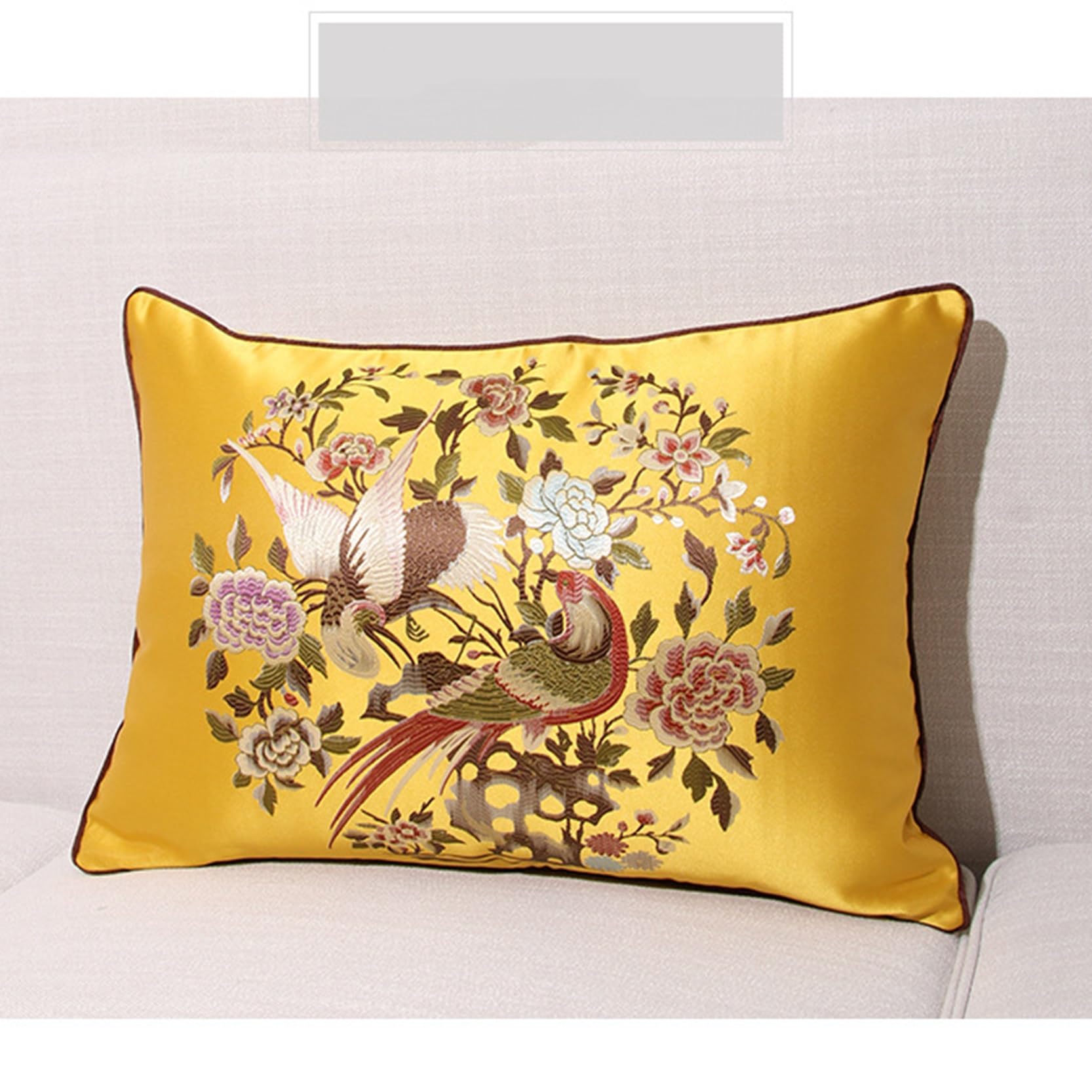 WABMJGW Birdsong and Floral Pattern Cushion Covers Set of 2,Decorative Throw Pillow Covers with Hidden Zipper,Comfortable Sofa backrest Square/Rectangular Pillow Cases(Yellow,33x50cm)