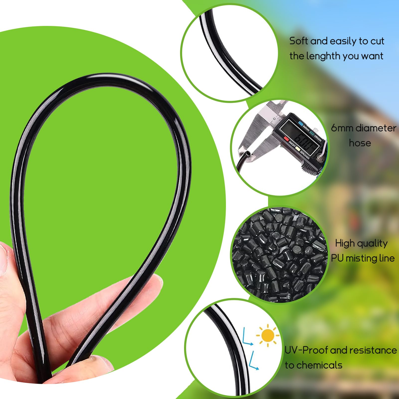 16M Outdoor Mister, 64 szt. Zestawy do nawadniania System zamgławiania z 18 dyszami do mgły ze złączem T + 1 adapter (mosiądz, 3/4") do imprez plenerowych, ogrodów