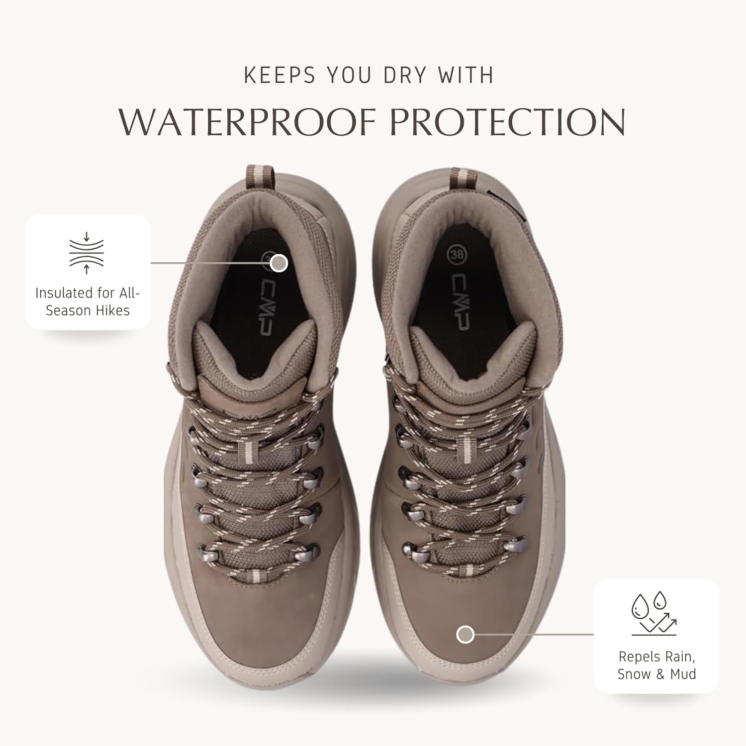 CMP DYPSIE Women’s Waterproof Mid Outdoor Boots – Nubuck Leather Upper, Fleece-Lined Warmth & All-Terrain FullOn GRIP Sole – Stylish Design - Image 2