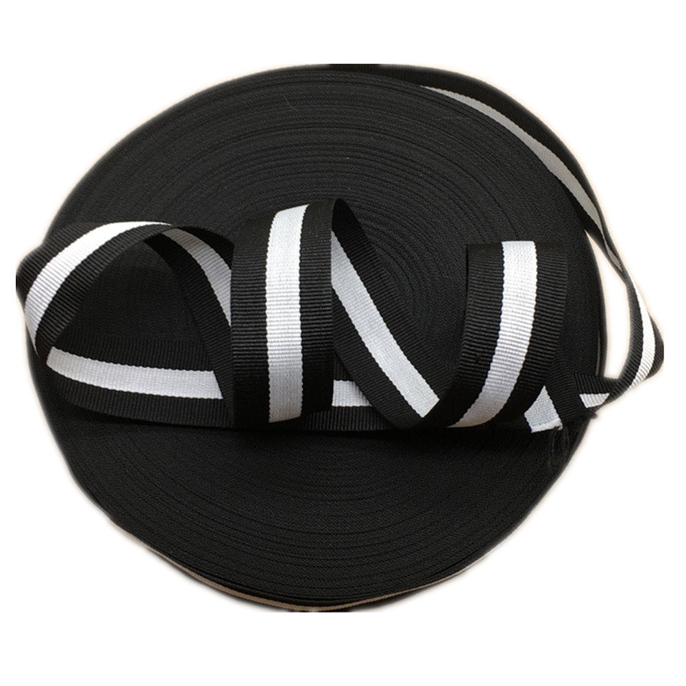 MuRealy Nastro Grosgrain A Righe Bianche E Nere – 23m X 2.5cm, In Poliestere Per Regali, Decorazioni E Fai Da Te
