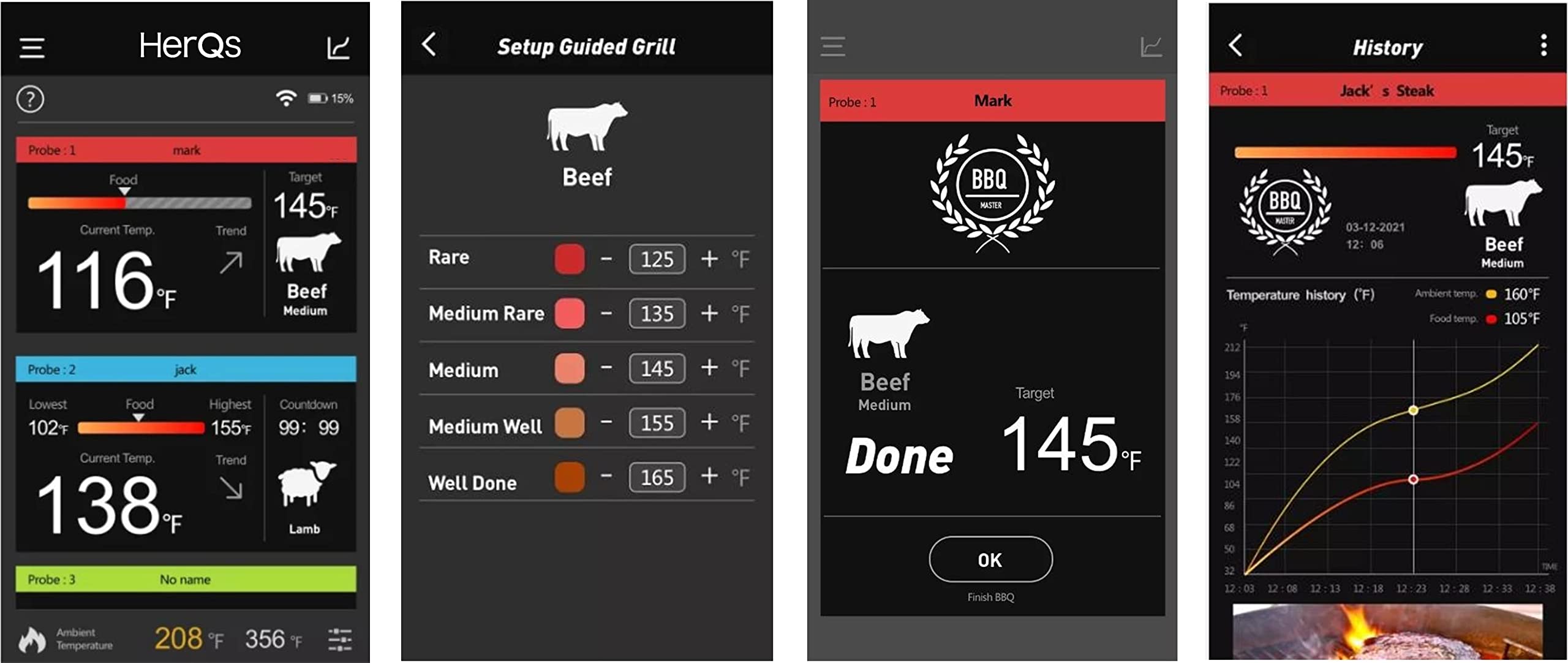 HerQs Termometro digitale a cupola connessa - Termometro per barbecue intelligente senza fili - Bluetooth - Controllo app - Monitoraggio preciso della temperatura - Per grigliare, fumare, forno -