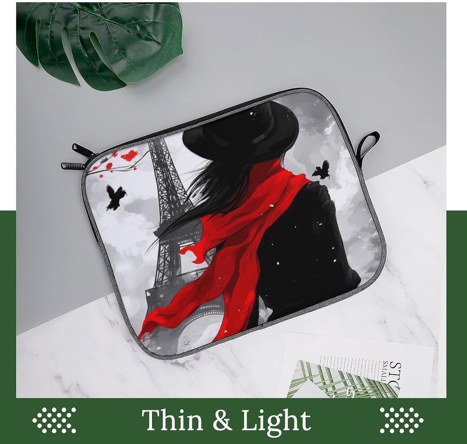 A Women in Red Scarf Paris Eiffel Tower Funny Laptop Case Sleeve Shockproof Computer Protective Briefcase 13-14 Inch image 4