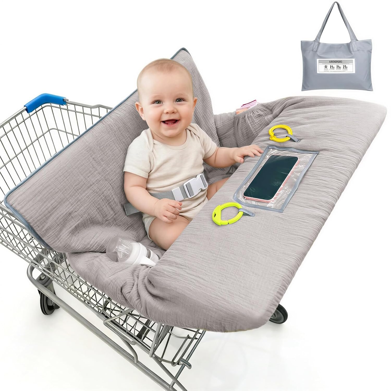 Muslin Shopping Cart Cover for Baby Soft & Breathable High Chair Covers for Restaurant Seat Grocery Cart Cover with Storage Pocket Machine Washable for Infant Toddler Boy Girl, Summer Wheat
