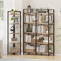 Vista 1 de FATORRI Estantería de madera y metal y estante de esquina para el hogar (roble rústico)