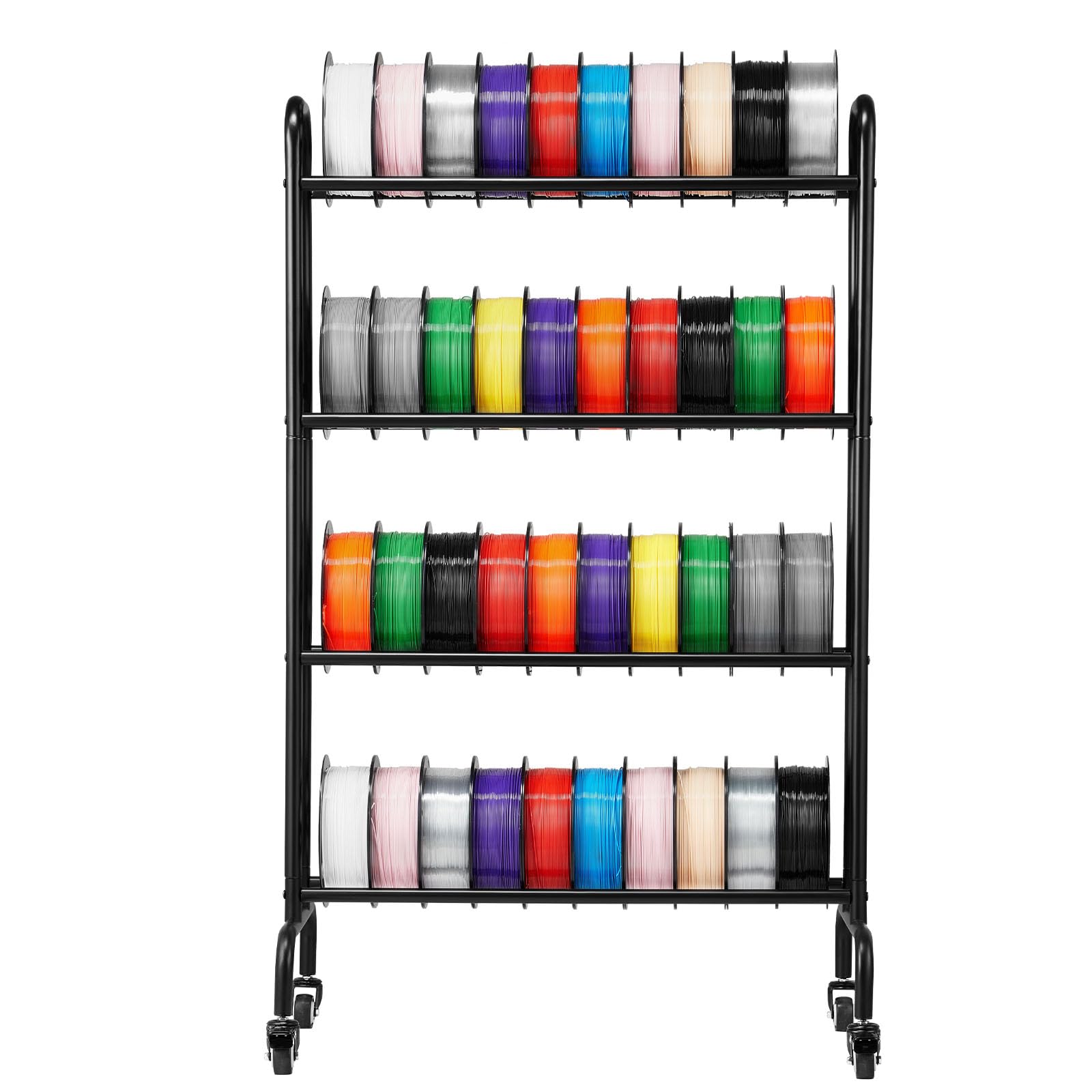 VEVOR Supporto di Stoccaggio per Filamenti 3D da 750 x 455 x 1230 mm Ripiano per Filamento per Stampante 3D a 4 Livelli con Ruote, Filamenti Organizzati per Ufficio e Officina, Nero