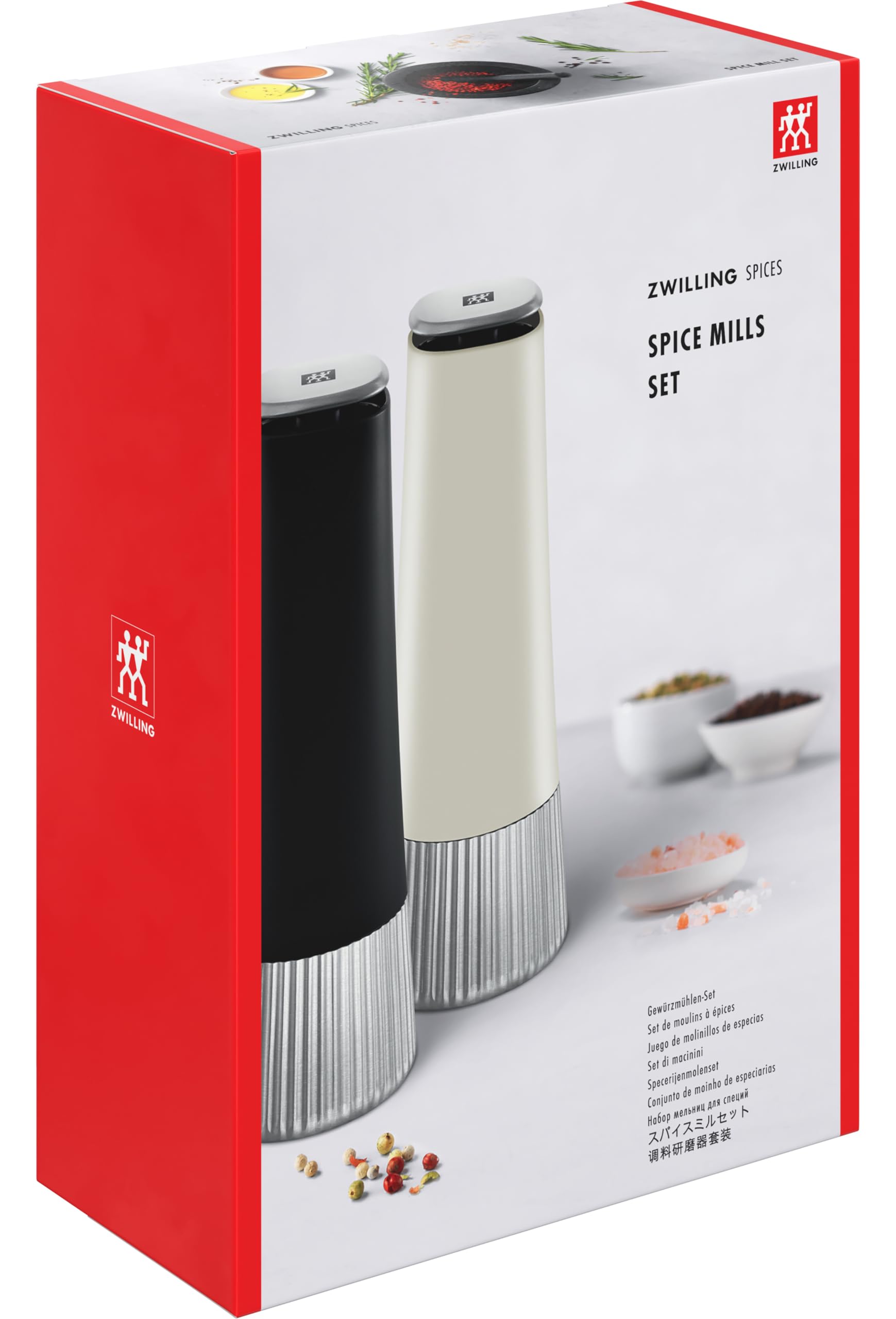 ZWILLING Spices Gewürzmühlen-Set 2-teilig, Kunststoff-Gehäuse, Keramikmahlwerk, Stufenlos verstellbar - fein bis grob, Für Salz, Pfeffer, Gewürze, Beige und schwarz