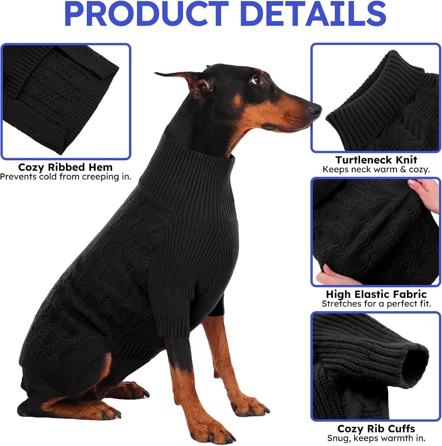 ASENKU Extra-Large Dog Sweater 4XL, Big Dog Sweaters for Extra Large Dogs Girl Boy,Pullover Turtleneck Knitted Doggie Sweatshirt Clothing for Doberman,Great Dane(Grey,4XL)