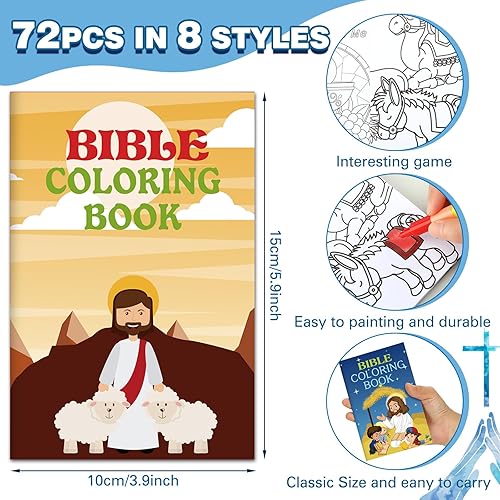 Miniatura 6 de Fulmoon 144 mini libros cristianos para colorear para niños, versículo de la Biblia, recuerdos de fiesta religiosa, libros para colorear con