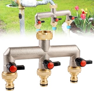 Distribuidor De 3 Vías, Distribuidor De Agua Para Grifo De 3 Vías, Distribuidor De Agua De Latón De 3/4 Pulgadas Con Conectores, Regulador De Flujo De Agua Y Bloqueable para Riego De Jardín Grande
