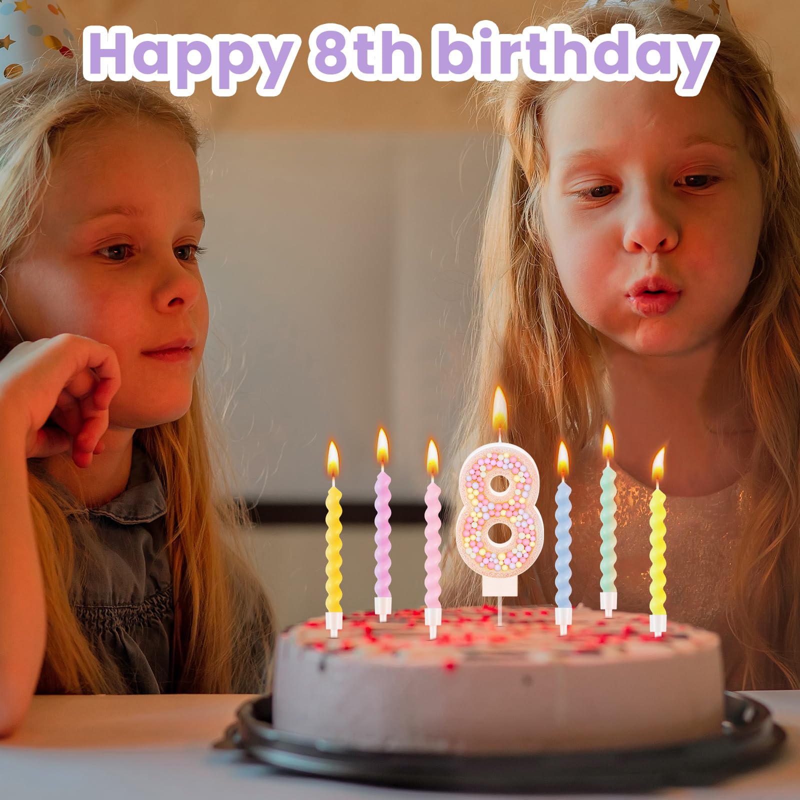 MTLEE Vela de cumpleaños con purpurina de macarrón con números 3D con 12 velas en espiral arcoíris en soportes para decoración de tartas de niña y niño, boda, aniversario, decoración de fiesta