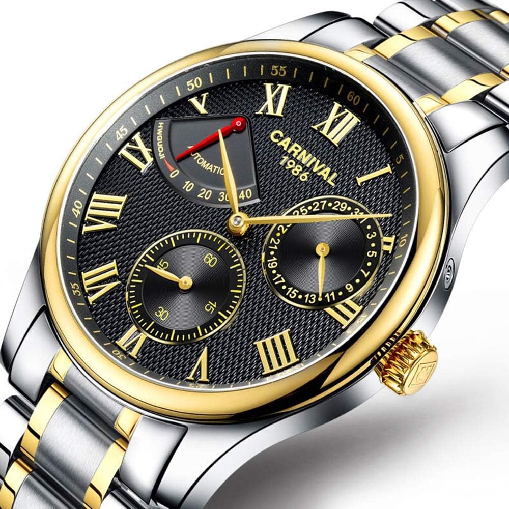 WhatsWatch Mens Power Reserve Display Automatic Mechanical Watches Full Stainless Steel Waterproof Swiss Watches