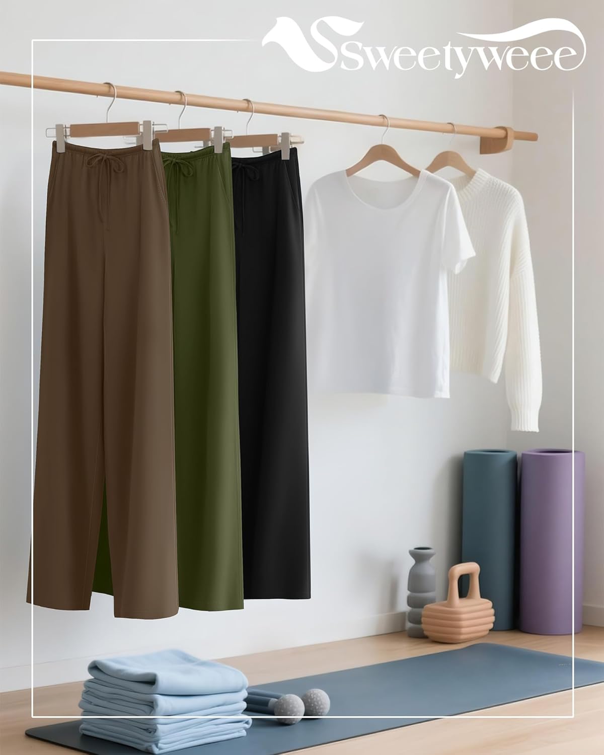 3 Pack Women's Lounge Pants Cozy Wide Leg Yoga Pants Casual Drawstring Loose Baggy Sweatpants with Pockets - Image 2