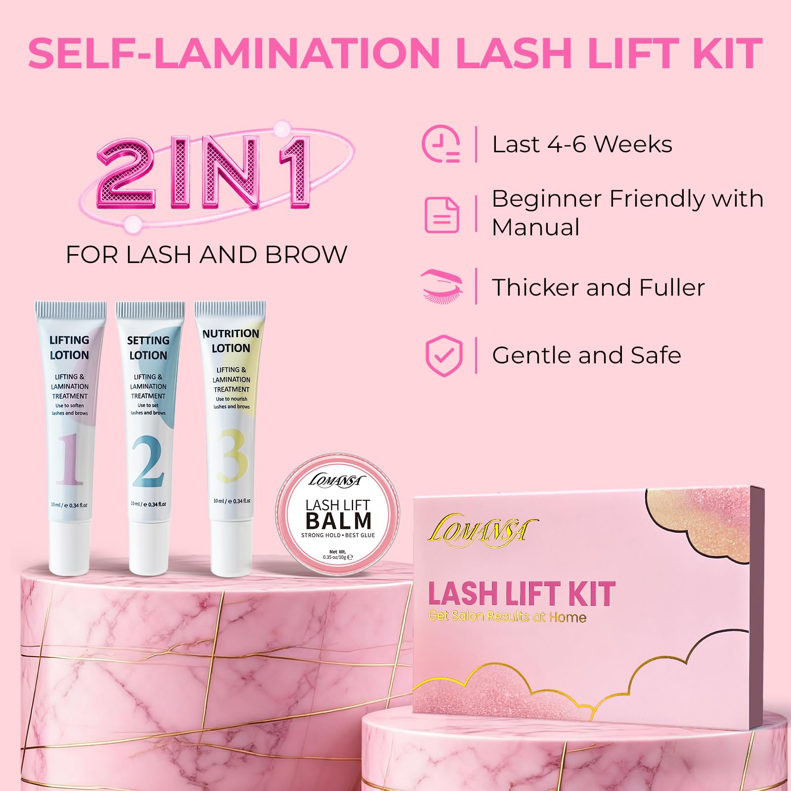 Kit Rehaussement de Cils, Lash Lift Kit, Kit de Lamination des Sourcils, Application Facile les yeux Ouverts, Nouveaux Pads pour Rehaussement de cils à Faire Soi-même(Baume)