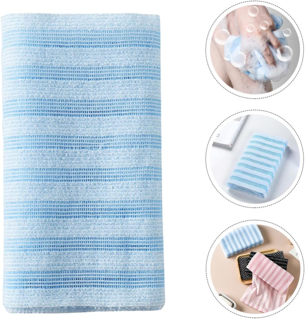 WOONEKY Exfoliating Bath Towel Jacquard Stripe Long Body Washcloth Foldable Comfortable Polyester Bathroom Bath Exfoliating Towel for Deep Cleaning and Shower Use