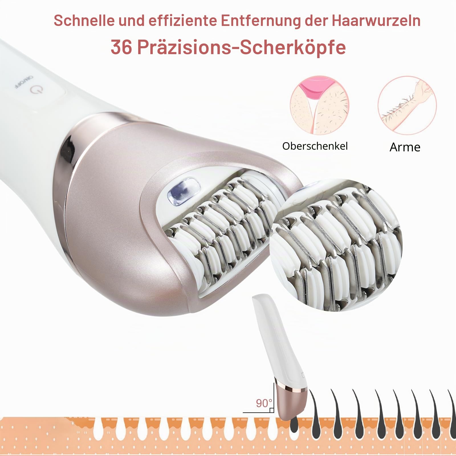 6 IN 1 Epilierer Damen Elektrischer, Layhou Kabelloser Epilierer für Damen Intimbereich, Nass- und Trocken-Gesichtsepilierer mit Pediküre und Peelingbürste, Massagekopf, Wiederaufladbares (Weiß)
