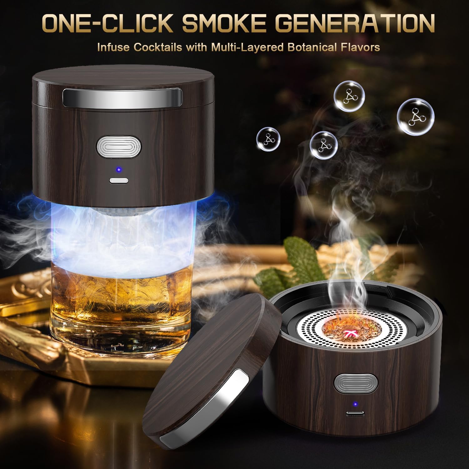 Electric Whiskey Smoker Kit with 6 Flavor Wood Chips, Old Fashioned Whiskey Gift Set, Cocktail Drink Smoker Kit Home Bar Accessories Tools, for Dad