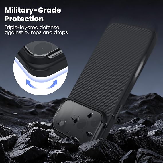 Nillkin for iPhone 17 Pro Max Magnetic Case,Carbon Fiber,Kickstand & Camera Cover Compatible with MagsafeMilitary Grade Drop Tested 6.9 inch Gray