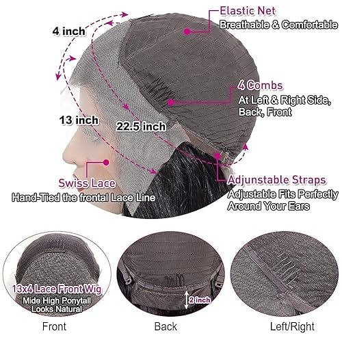 Miniatura 5 de Pelucas de cabello humano con encaje frontal de 13 x 4, densidad 200, pelucas de onda profunda, predepiladas con cabello natural de bebé para