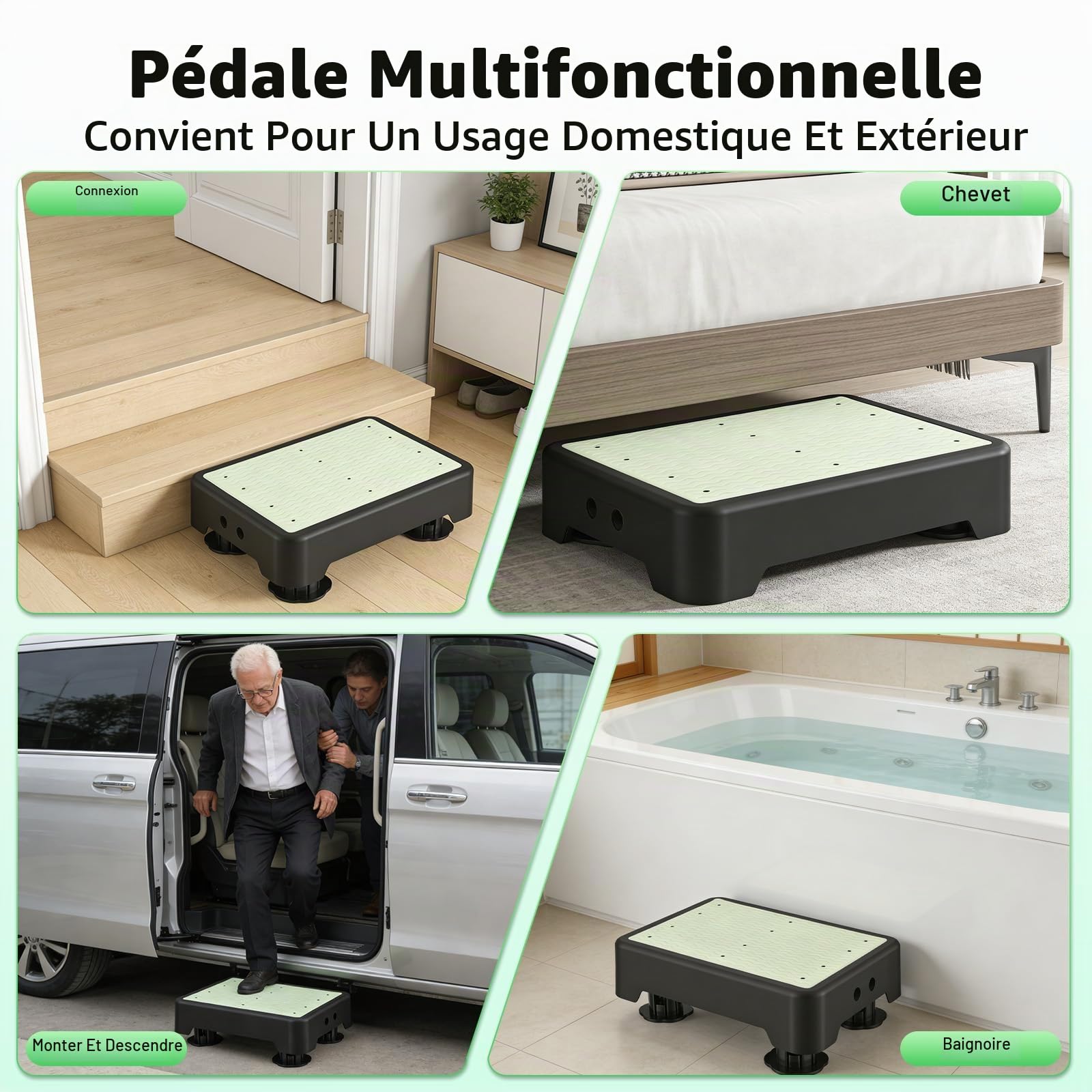 Marchepied réglable, réglable en hauteur, antidérapant et phosphorescent, 3 niveaux (max. 200 kg), idéal pour la douche, la voiture et comme aide à la montée, pour les personnes âgées et les enfants