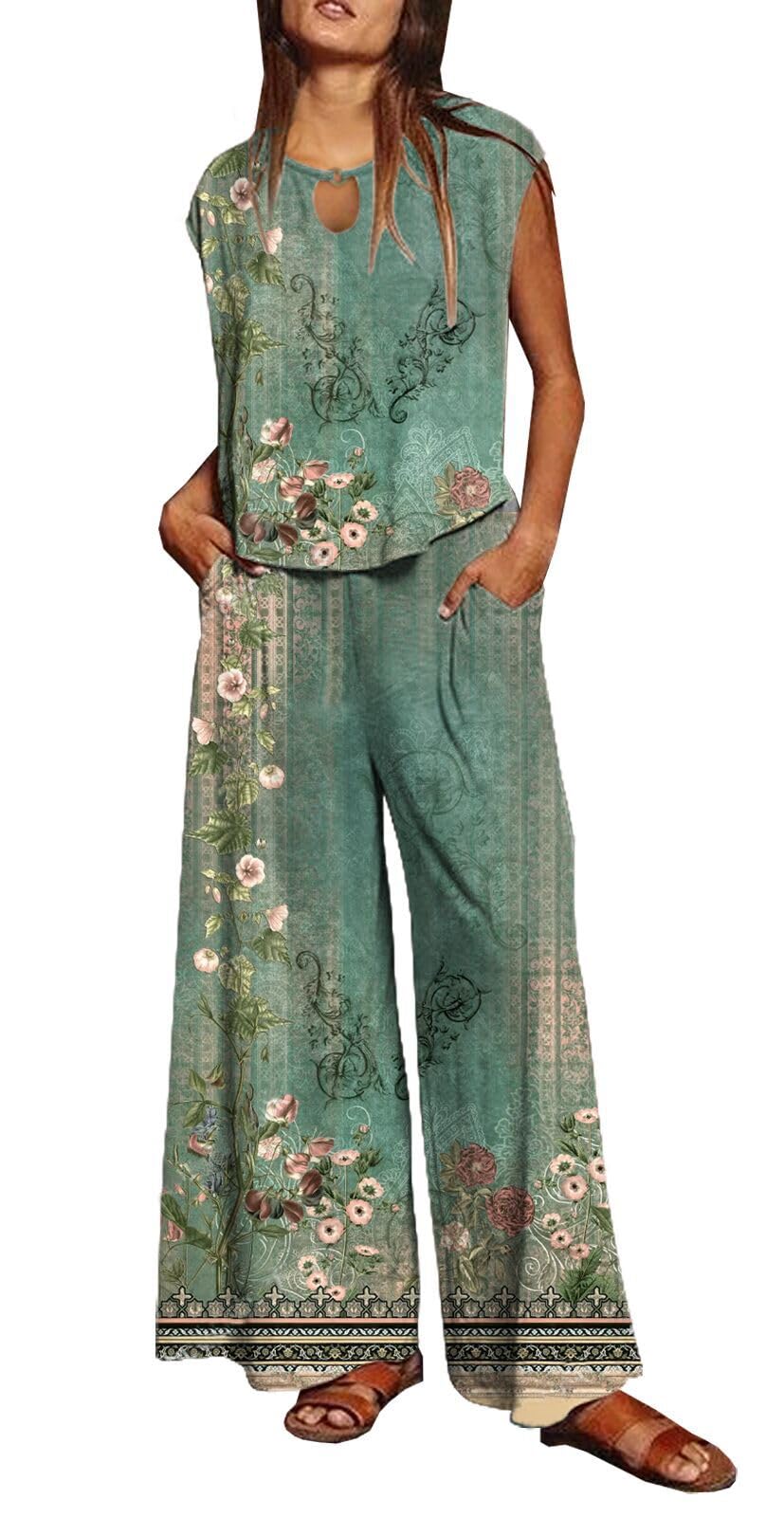 Disamer Womens 2 Piece Outfits Cap Sleeve Summer Top 2025 Trendy Short Sleeve Sweatsuit Wide Leg Pants Lounge Sets Tracksuits