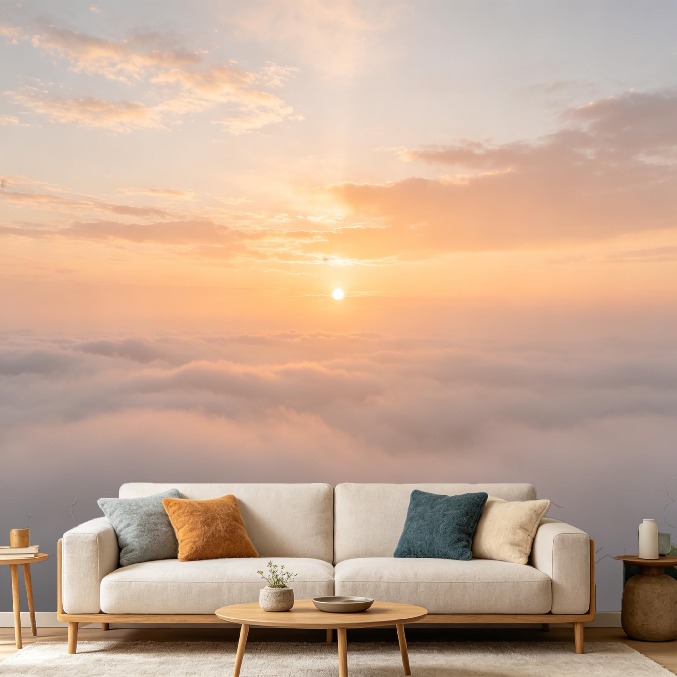 Custom Size Wall Mural Landscape Sunrise Above Clouds Golden Sky SelfAdhesive Art Prints wall Fabric（No PVC） Removable Wallpaper Home Bedroom Decor Large Wall Art