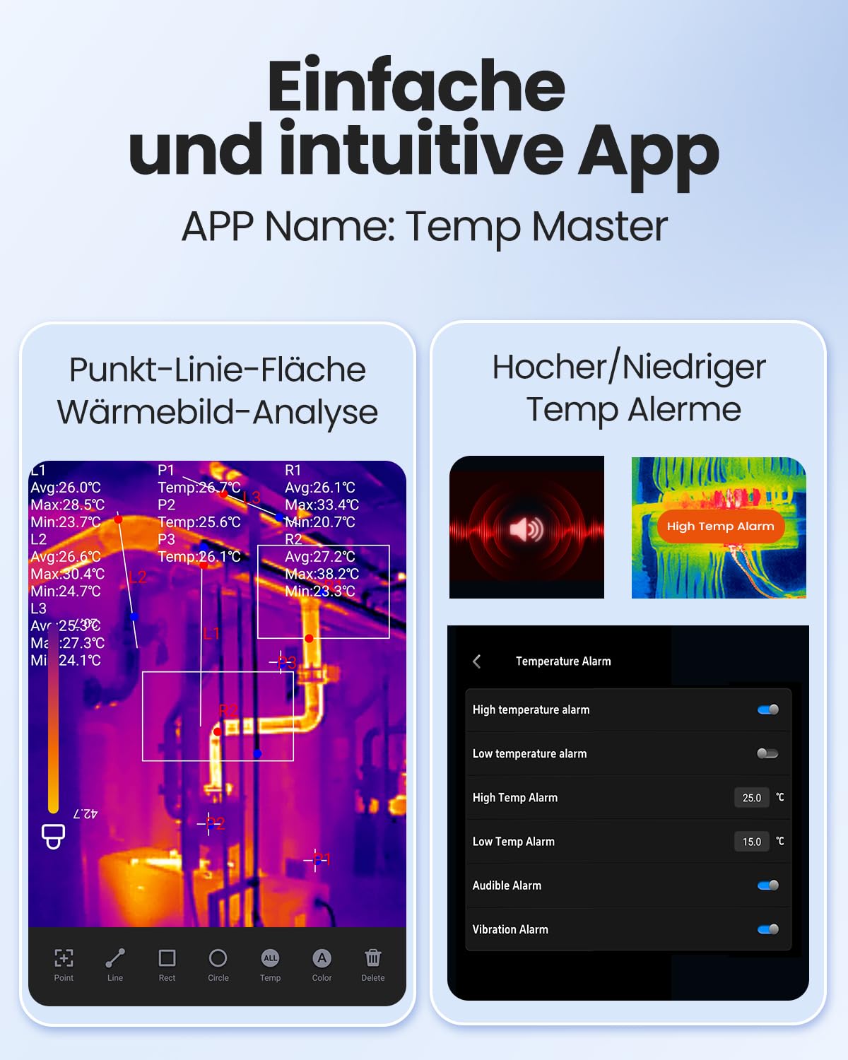 Thermal Master P1 Wärmebildkamera für iPhone 15/16 und Android Infrarotkamera mit Super IR Auflösung 320x240, Wärmebildkameras ±2℃ Genauigkeit Haus-Inspektion 15x Zoom, Grau