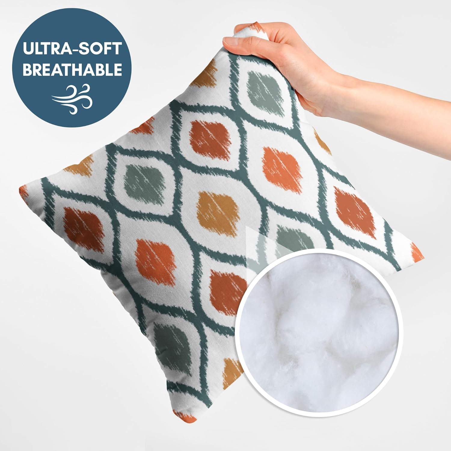 Americanflat 20x20 Throw Pillow with Sewn-in Insert - All-in-One Decorative Pillows - No Cover Needed - Soft and Durable Cushion for Bed or Sofa - Polyester - Deep Teal, Orange, Yellow and White