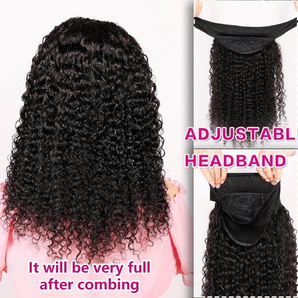 Kinky Curly Human Hair Headband Wig, Glueless Brazilian Virgin Remy Hair