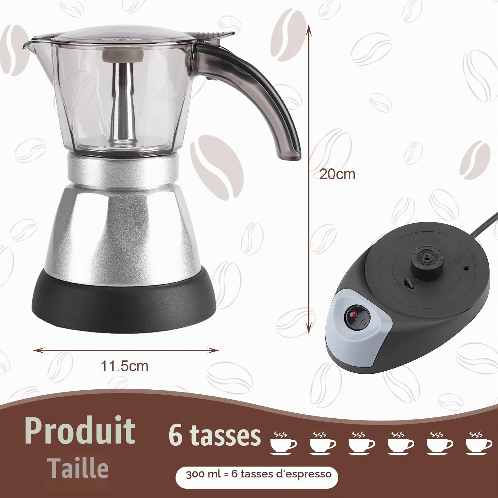 Cafetière Expresso Induction, Moka Express, Cafetière Moka, Cafetiere Italienne Aluminium, Cafetière électrique Détachable, Manche Ergonomique, Cafetière Expresso(480 W, 220 V, 300 ml/6 tasses)