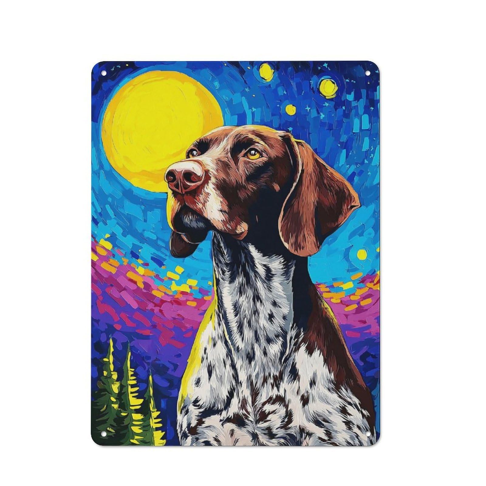 Junmoney Starry Night Dog Portrait -20 Metal Sign 40X30cm With For Workshop Wall, Rustic Decor, Wall Decoration For Workshops And Hobby Rooms