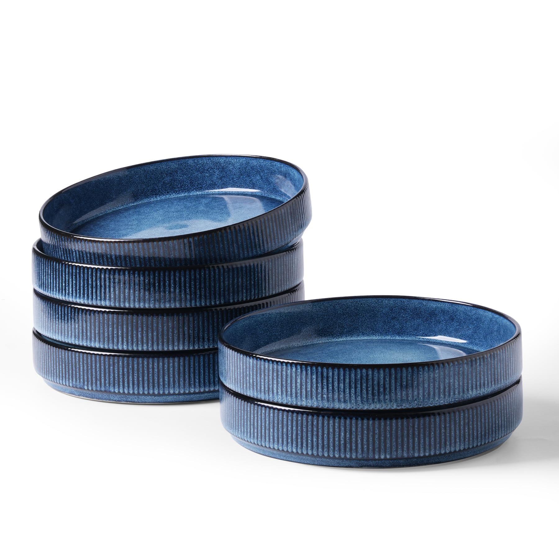 Richmount Star Set cuencos, 6 platos hondos pasta 21 cm, Niebla Azul | Platos sopero para ensalada y postre, apilables, aptos para lavavajillas y microondas, con esmalte reactivo único